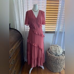 Lulu's Dusty Rose Ruffle Maxi Dress